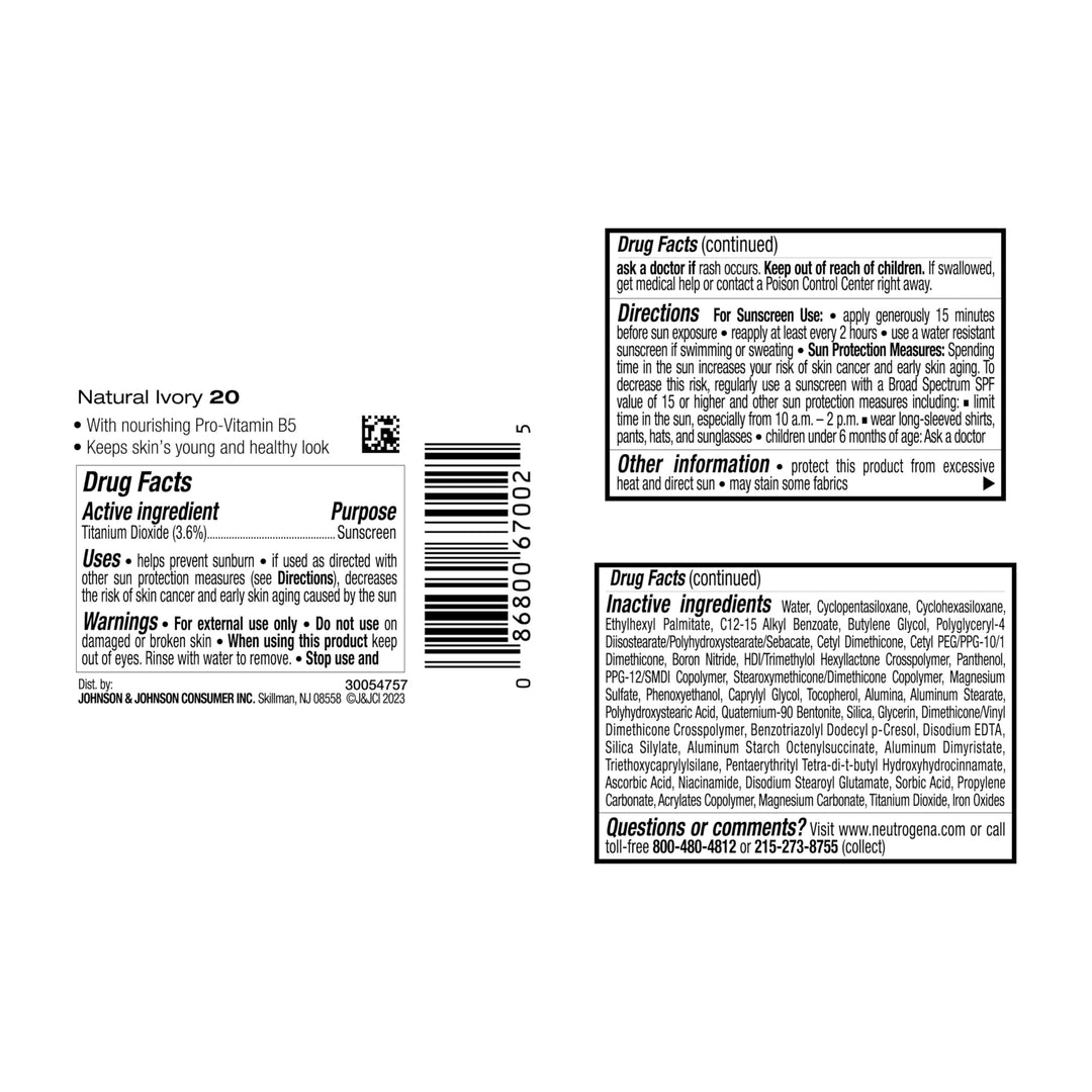 Neutrogena Healthy Skin Liquid Foundation Makeup with Broad Spectrum SPF 20 Sunscreen, Lightweight, Medium Coverage Makeup with Sunscreen and Pro-Vitamin B5, Natural Ivory 20, 1 fl. oz Retail $19.79
