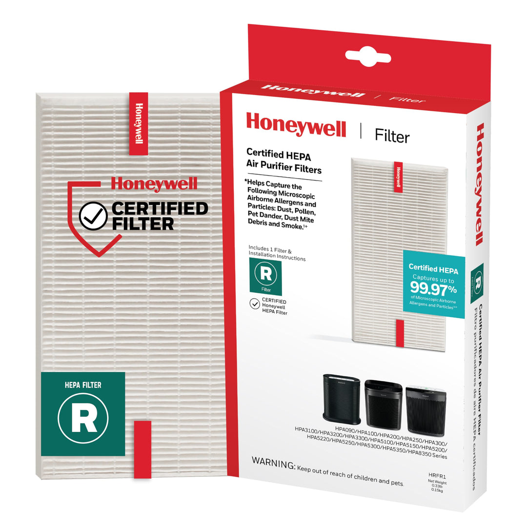 Honeywell HEPA Air Purifier Filter R, 1-Pack for HPA 100/200/300, 3000 and 5000 Series - Airborne Allergen Air Filter Replacement Targets Wildfire/Smoke, Pollen, Pet Dander, and Dust
