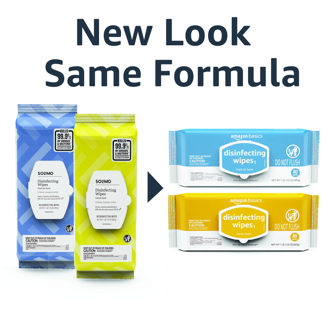 Amazon Basics Disinfecting Wipes, Lemon & Fresh Air Scent, Sanitizes/Cleans/Disinfects/Deodorizes, 320 Count (4 Packs of 80)