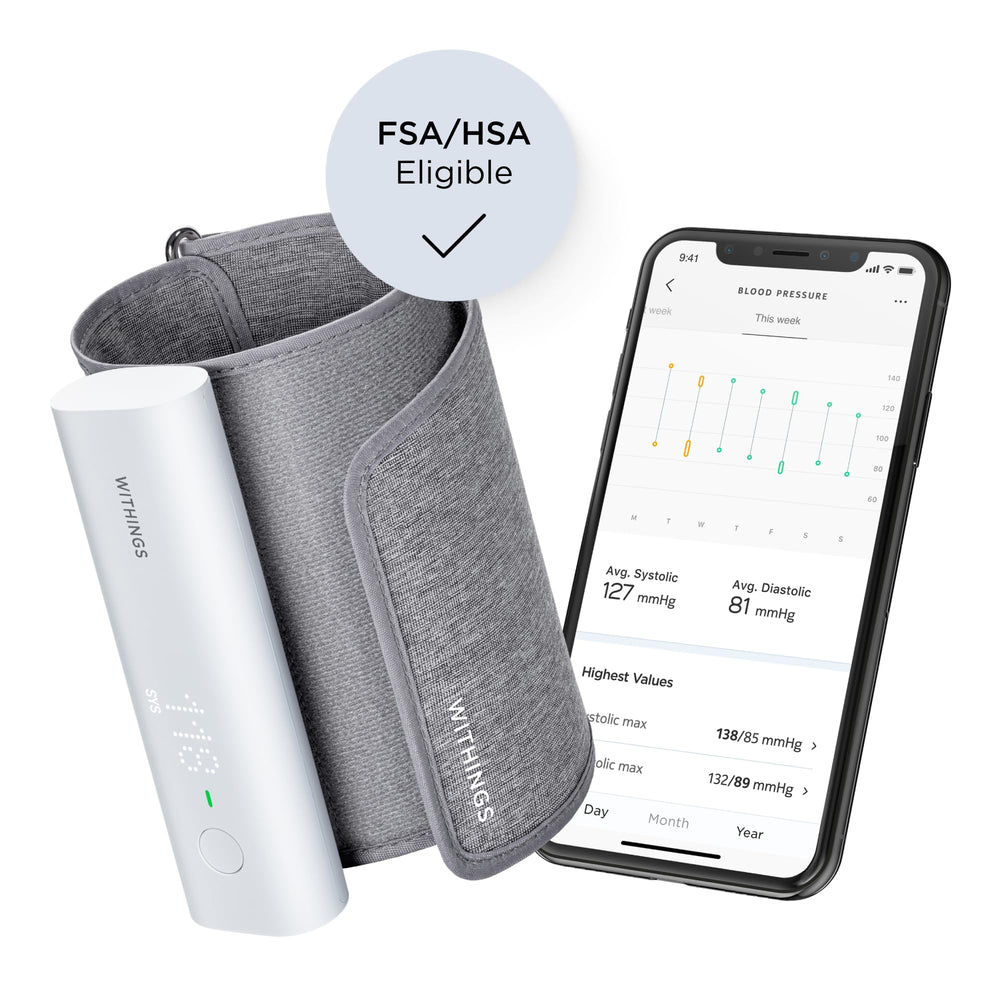 Withings BPM Connect - Digital Blood Pressure Cuff & Heart Rate Monitor - Blood Pressure Machine Arm Cuff, FDA Cleared, FSA/HSA Eligible, IOS & Android Retail $129.95