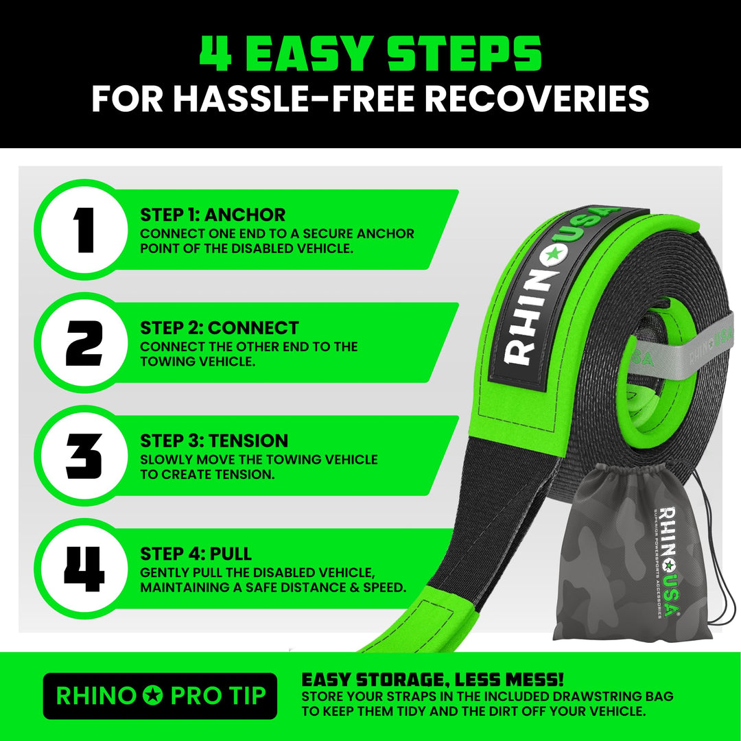 Rhino USA Recovery Tow Strap (3" x 30') - 31,518lb Break Strength - Emergency Recovery Strap Tow Rope for Truck, UTV, ATV & More - Heavy Duty Towing Strap for Offroad 4x4 Use - Compatible with Jeep Retail $48.40