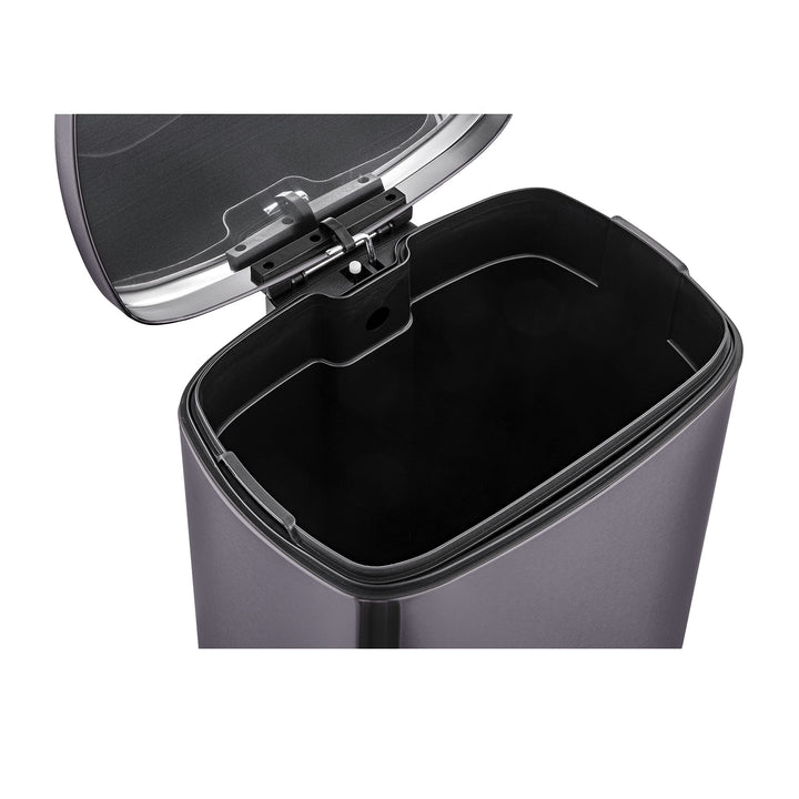 QUALIAZERO 50L/13Gal Heavy Duty Hands-Free Black Stainless Steel Commercial/Kitchen Step Trash Can, Fingerprint-Resistant Soft Close Lid Trashcan, Rectangle Shape (50L Rectangle BSS) Retail $69.98