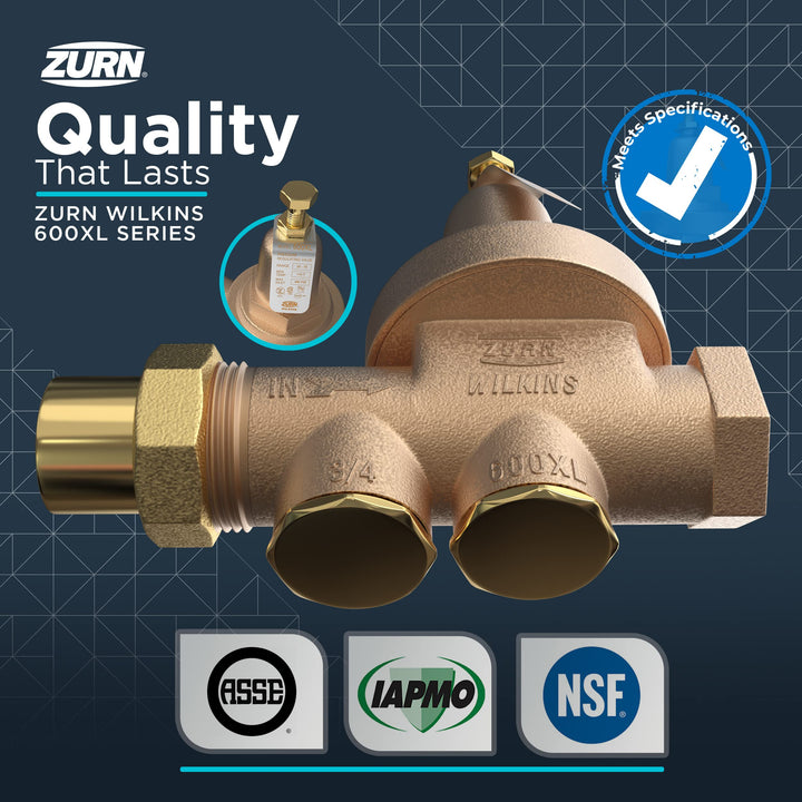 Zurn Wilkins 34-600XL 3/4" 600XLPressure Reducing Valve Retail $334.99