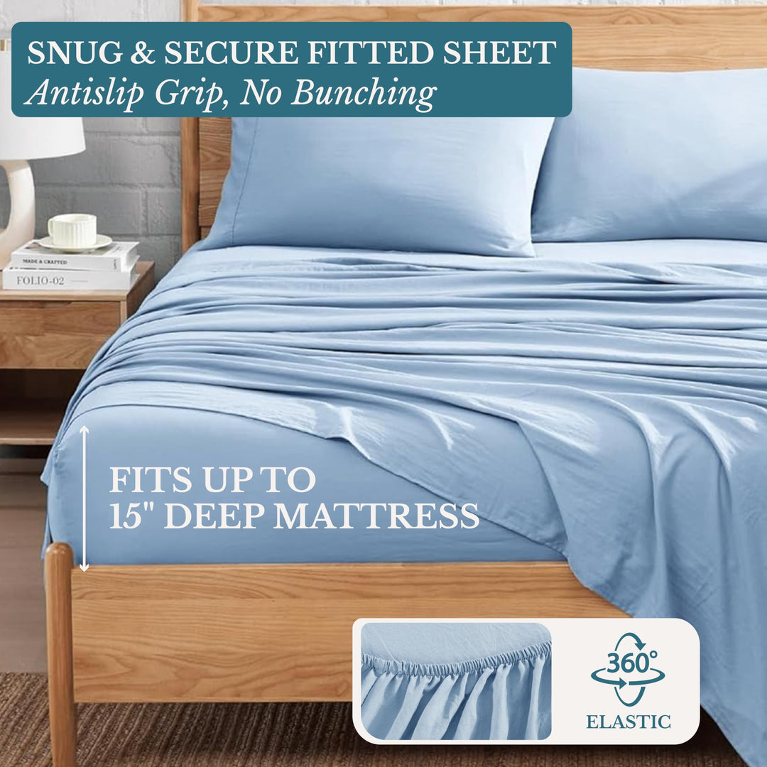 Casa Platino 3 Piece Set Includes Twin Flat Sheet, Fitted Sheet and 1 Pillowcase, Ultra Soft Hydro-Brushed Microfiber, Twin Size Sheets Set with Deep Pockets - French Blue Retail $35.99