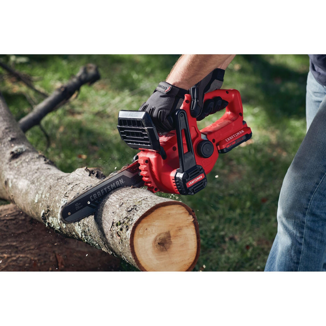 CRAFTSMAN Mini Chainsaw, 10 inch Mini Chainsaw Cordless, Electric Chain Saw, V20 Battery and Charger Included, Handheld Tree Trimmer Wood Cutter (CMCCS610D1) Retail $179.00