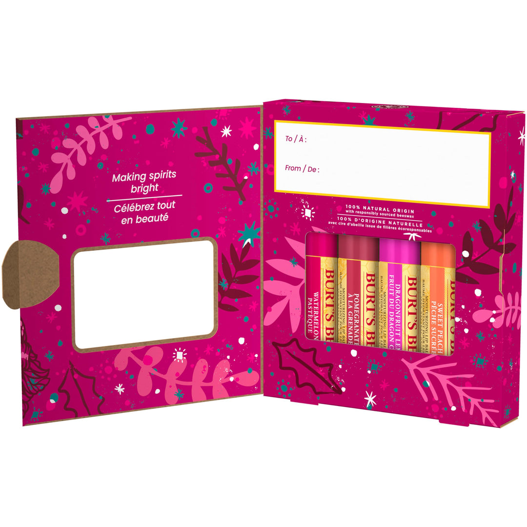 Burt's Bees Lip Balm Gift Set, Beeswax Bounty Fruit Mix, Perfect Lip Balms for Gift Baskets, 4-Pack, 0.15 oz.