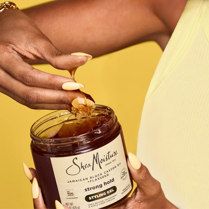 SheaMoisture Strong Hold Styling Gel+Flaxseed Jamaican Black Castor Oil Gives Controlled Style,AllDay Hold,Infused With Castor Seed Oil,SheaButter & Indulgent Scent ParabenFree AntiFrizz Hair Gel 15oz
