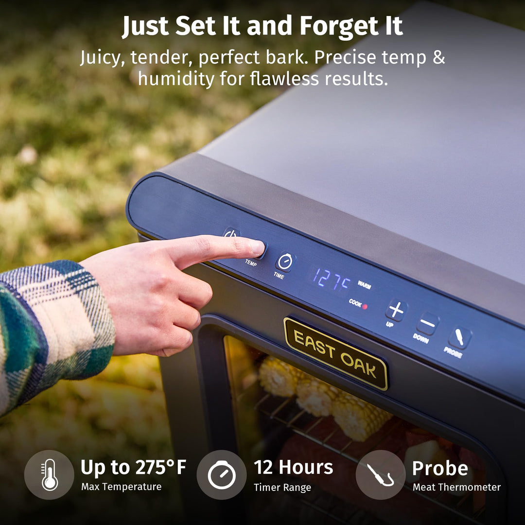EAST OAK Ridgewood Pro 30" Electric Smoker Built-in Meat Probe & Elevated Stand for Outdoors Up to 6× Longer Smokes, Adjustable Side Chip Loader Smoke with 725 sq in Cooking Area, Night Blue Retail $269.99