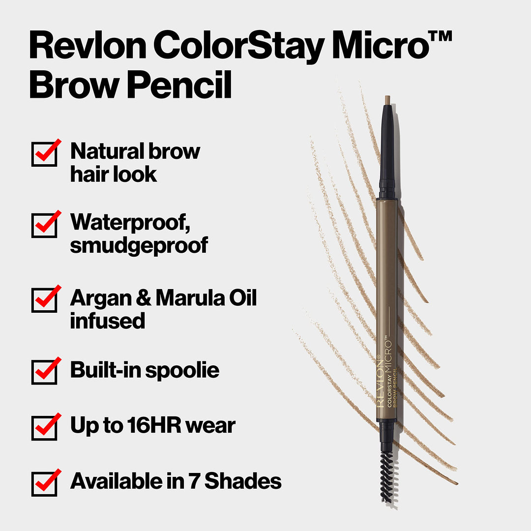 Revlon ColorStay Micro Eyebrow Pencil with Built In Spoolie Brush, Infused with Argan and Marula Oil, Stocking Stuffer for Her, 454 Medium Brown, 0.003 oz Retail $8.22
