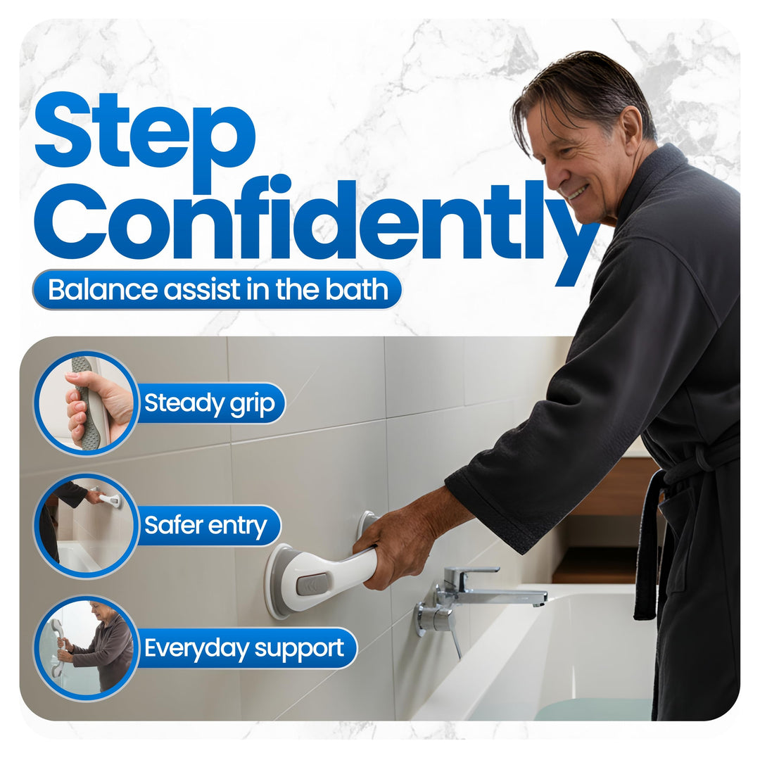 Safe-er-Grip Changing Lifestyles Suction Cup Grab Bars For Bathtubs & Showers; Safety Bathroom Assist Handle, White & Grey, 16 Inches Retail $16.67
