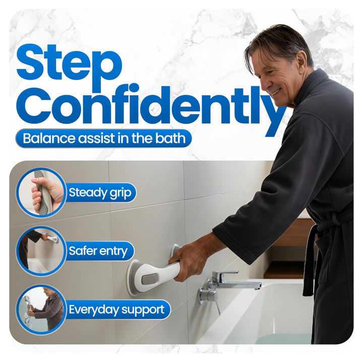 Safe-er-Grip Changing Lifestyles Suction Cup Grab Bars For Bathtubs & Showers; Safety Bathroom Assist Handle, White & Grey, 16 Inches Retail $16.67