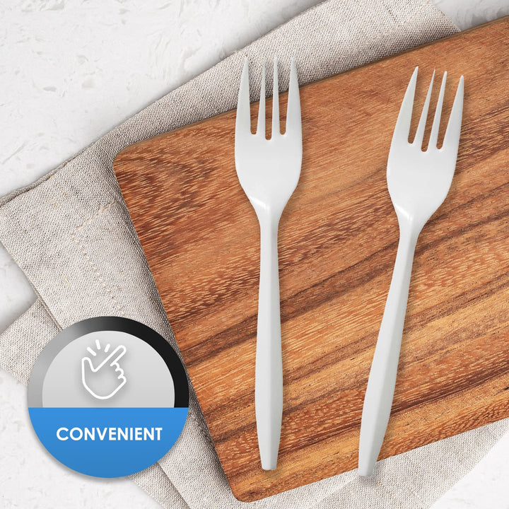 PAMI Medium-Weight Disposable Plastic Forks [400-Pack] - Bulk White Plastic Silverware For Parties, Weddings, Catering Food Stands, Takeaway Orders & More- Sturdy Single-Use Partyware Forks Retail $11.99