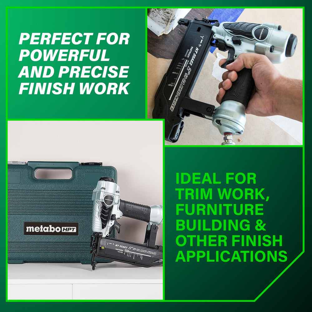 Metabo HPT Brad Nailer, Pro-Preferred Lightweight Pneumatic Power Nailer for Precision Trim Work and Furniture Building, Adjustable Depth, 18 Gauge, 5/8" up to 2" Brad Nails, NT50AE2 Retail $119.00