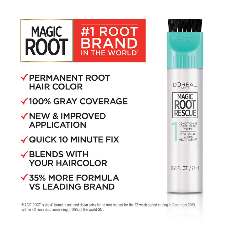 LÃ¢â‚¬â„¢Oreal Paris Magic Root Rescue 10 Minute Root Hair Coloring Kit, Permanent Hair Color with Quick Precision Applicator, 100 percent Gray Coverage, 7 Dark Blonde, 1 kit (Packaging May Vary)