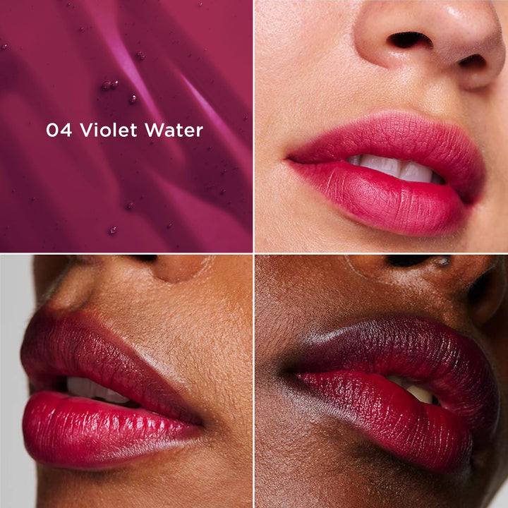 Clarins Water Lip Stain | Buildable Matte Finish | Kiss Proof, Transfer-Proof, Lightweight and Long Lasting | Contains Hyaluronic Acid | 0.2 Fluid Ounces, 04 Violet Water