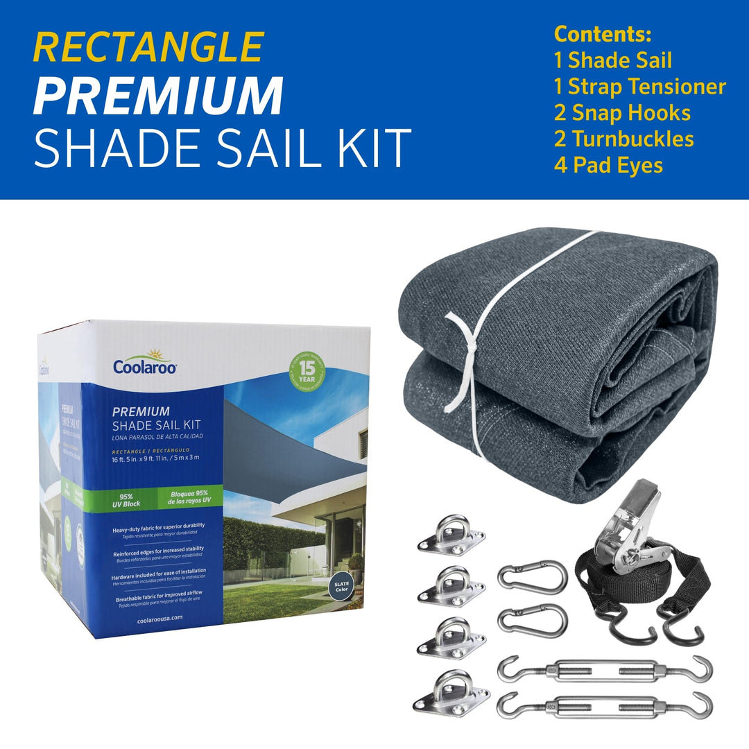 Coolaroo Premium Shade Sail Kit - 95% UV Block Commercial-Grade Luxe Matte Finish Sun Shade with Stainless Steel Hardware for Permanent Outdoor Covearage, 16ft 5in x 9ft 11in Rectangle, Beech Retail $271.16