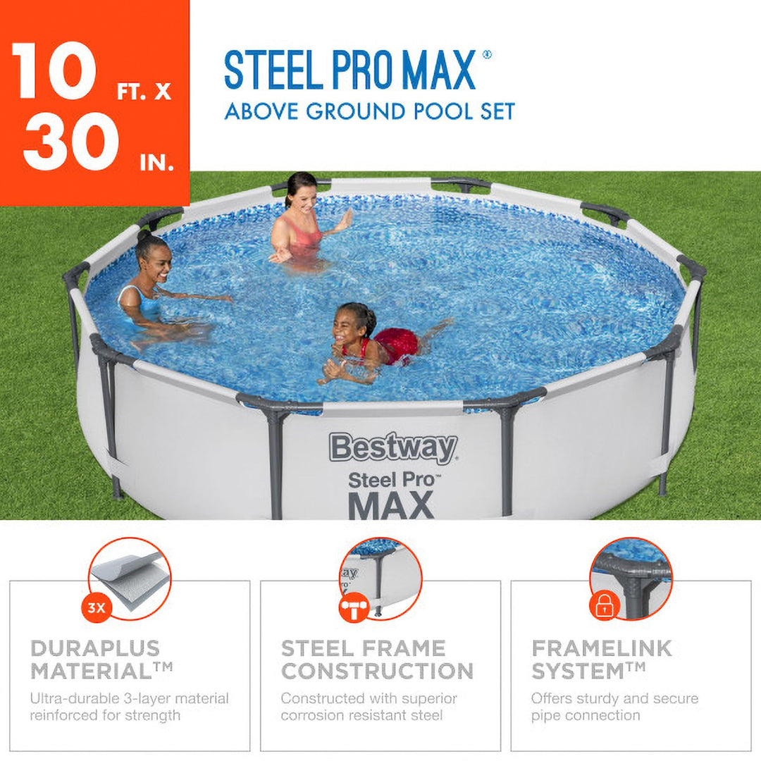 Bestway Steel Pro MAX 10' x 30" Round Metal Frame Above Ground Outdoor Backyard Swimming Pool Set with 330 Gallon Filter Pump Retail $110.16