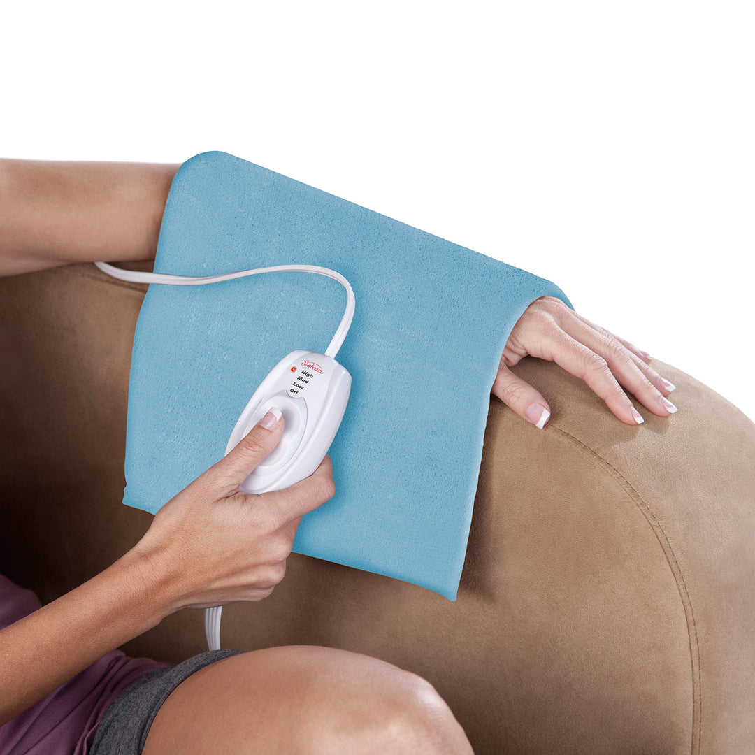 Sunbeam XL Heating Pad for Back Neck and Shoulder Pain Relief with Sponge for Moist Heating Option Extra Large 12 x 24" Blue