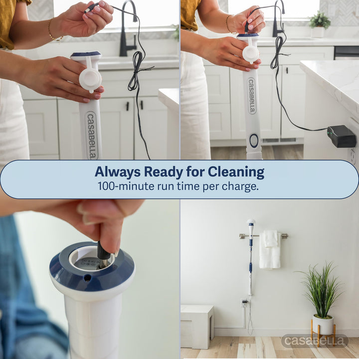 Casabella Power Spin Scrubber, Extendable to 47.5” – Cordless Electric Cleaner for Shower, Kitchen, Bathroom, Tile, Tub, Car, Deck - Rechargeable Spin Brush with Adjustable Brush Head & 4 Attachments Retail $49.99