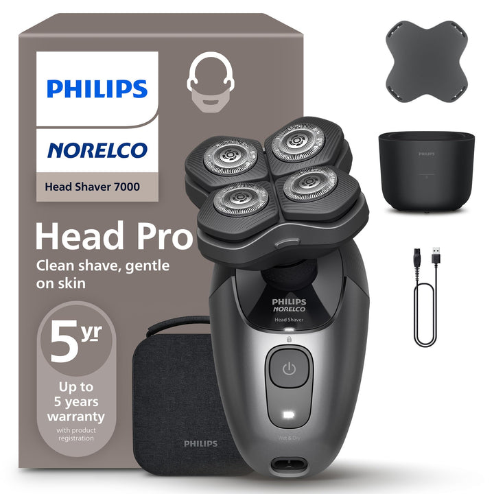 Philips Norelco Head Shaver Pro 7000 Series - Skull Shaver for Men and Women, 360Ã‚Â° Flexing Head & ComfortCut Blades for Clean Shave, Gentle on Skin, Model HS7980/40