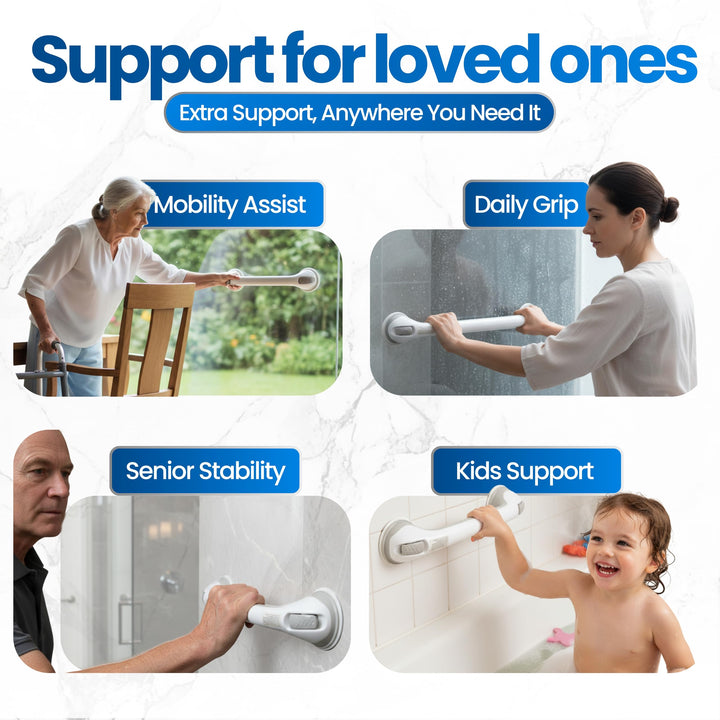 Safe-er-Grip Changing Lifestyles Suction Cup Grab Bars For Bathtubs & Showers; Safety Bathroom Assist Handle, White & Grey, 16 Inches Retail $16.67