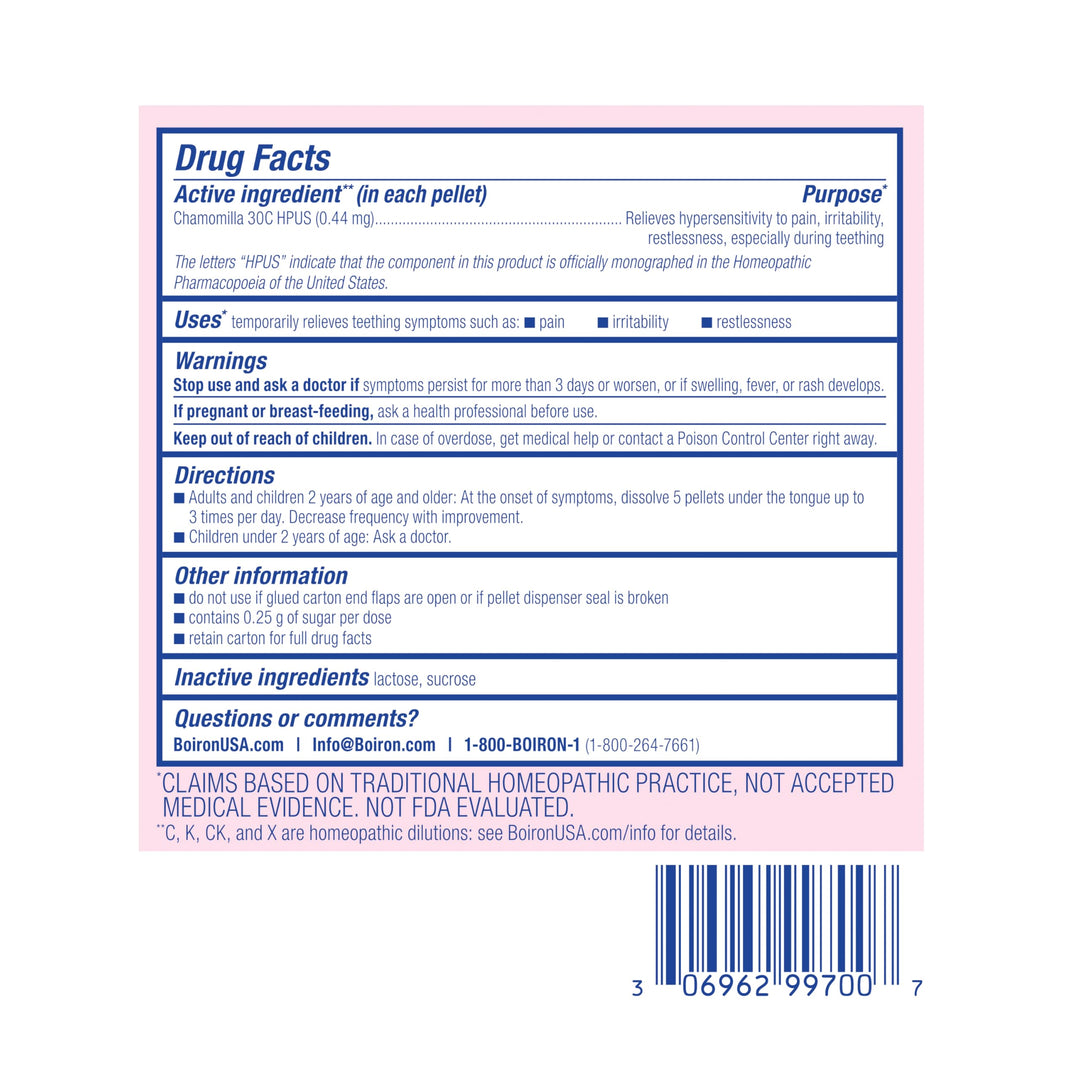 Boiron Chamomilla 30C Homeopathic Medicine for Teething Relief, Pain, Irritability, and Restlessness - 3 Count (240 Pellets)