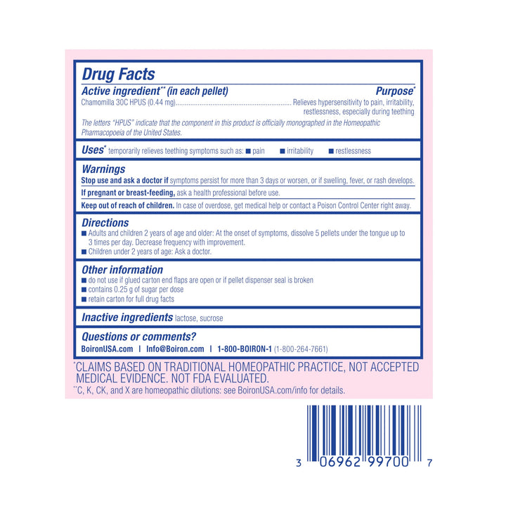 Boiron Chamomilla 30C Homeopathic Medicine for Teething Relief, Pain, Irritability, and Restlessness - 3 Count (240 Pellets)