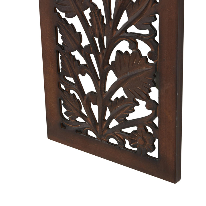 Deco 79 Wooden Floral Handmade Home Wall Decor Intricately Carved Acanthus Wall Sculpture, Wall Art 12" x 1" x 36", Brown Retail $31.49