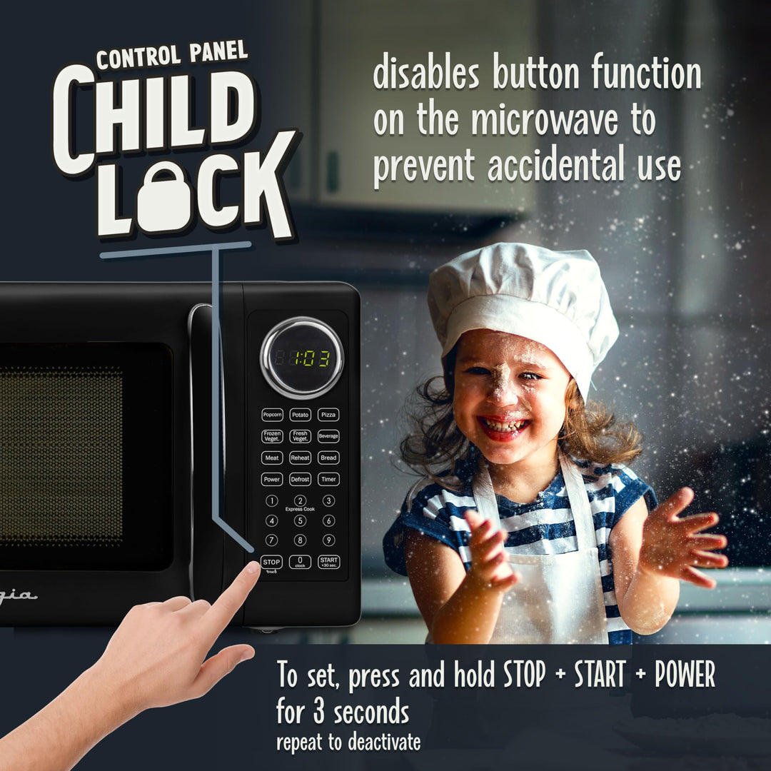 Nostalgia Retro 700W Microwave Oven Ã¢â‚¬â€œ 0.7 Cu Ft Capacity Ã¢â‚¬â€œ Child Safety Lock, 8 Auto-Cook Settings, Square Window Ã¢â‚¬â€œ Countertop Kitchen Appliance Ã¢â‚¬â€œ Black