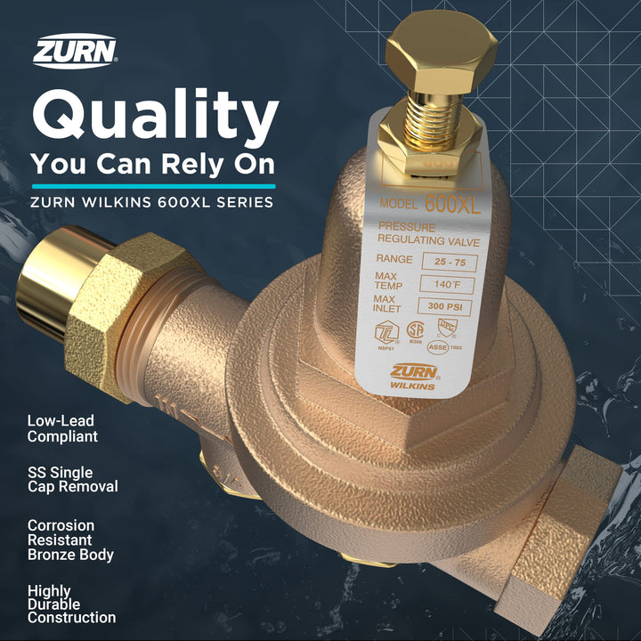 Zurn Wilkins 34-600XL 3/4" 600XLPressure Reducing Valve Retail $334.99