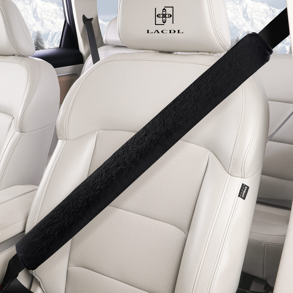 LACDL Extra Long Seatbelt Cover Super Soft Furry for Adults Kids Women & Men, Thick Plush Full Car Seat Belt Strap Cushion, Fluffy Shoulder Pad Protector, Auto Interior Accessories, 1pc, Black, 19.5in Retail $14.99