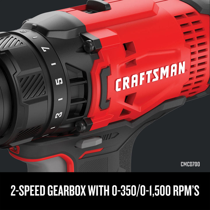 CRAFTSMAN V20 MAX Cordless Drill Driver and Impact Driver Set, Power Tool Set with 2 Batteries and Charger, LED Work Light, 2 Bits, Bag (CMCK200C2) Retail $169.00