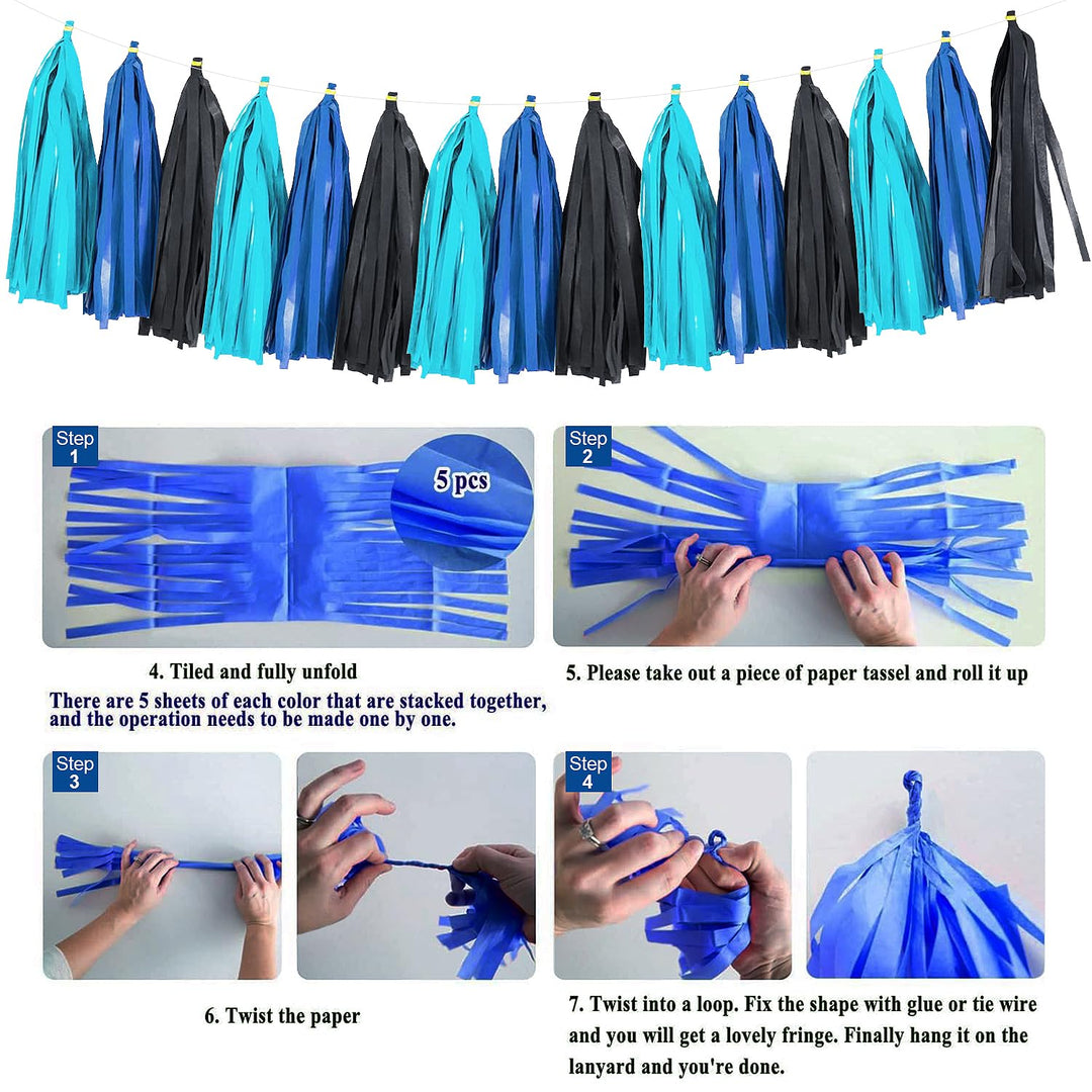 YGBMDZ Black Blue Birthday Party Decorations for Men Boys with Happy Birthday Banner,Hanging Swirls,Tissue Paper Pompoms,Circle Dots Garland,Tassel Garland and Blue Birthday Balloons Retail $14.99