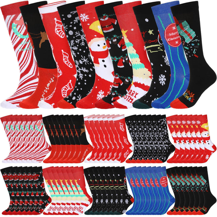 Liitrsh 30 Pairs Christmas Compression Socks for Women and Men Bulk Soft Warm Xmas Long Knee High Socks for Holiday Gifts(Dark Colors) Retail $42.75