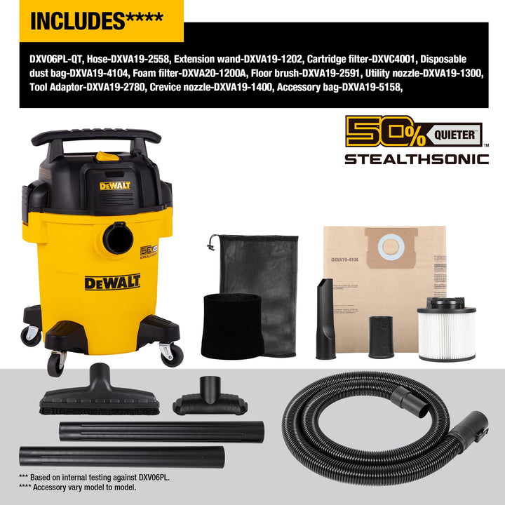 DEWALT 6 Gallon STEALTHSONIC Shop Vacuum Wet and Dry DXV06PL-QT, Ultra Quiet 4 Peak HP Wet Dry Vac for Jobsite & Workshop Retail $159.97
