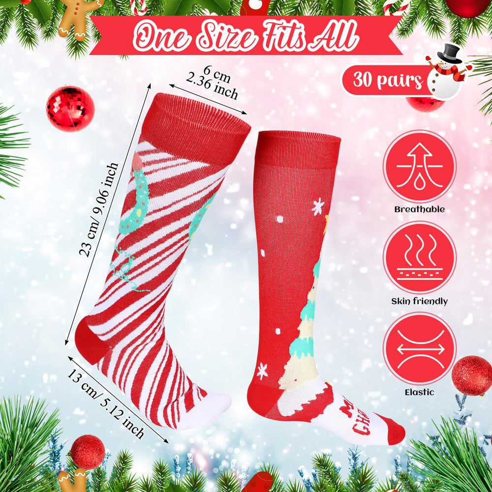 Liitrsh 30 Pairs Christmas Compression Socks for Women and Men Bulk Soft Warm Xmas Long Knee High Socks for Holiday Gifts(Dark Colors) Retail $42.75