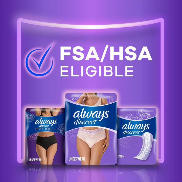Always Discreet Adult Incontinence Underwear for Women and Postpartum Underwear, Small/Medium, Up to 100% Bladder Leak Protection, 32 Count