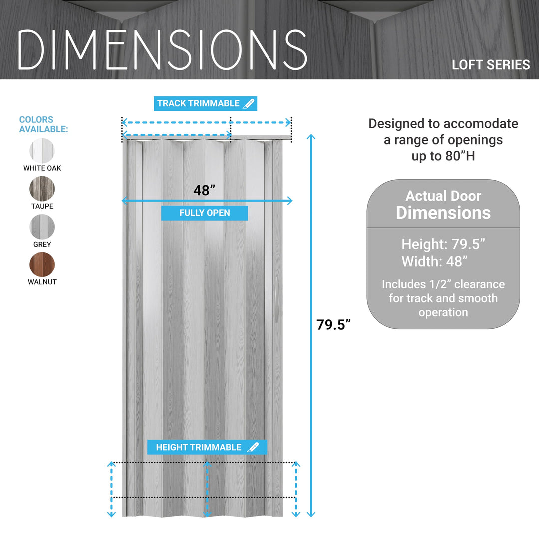 48" W Premium Foldable Accordion Doors, Double Walled Heavy Duty Folding Doors for Interior, Privacy Room Divider, Grey Retail $103.00