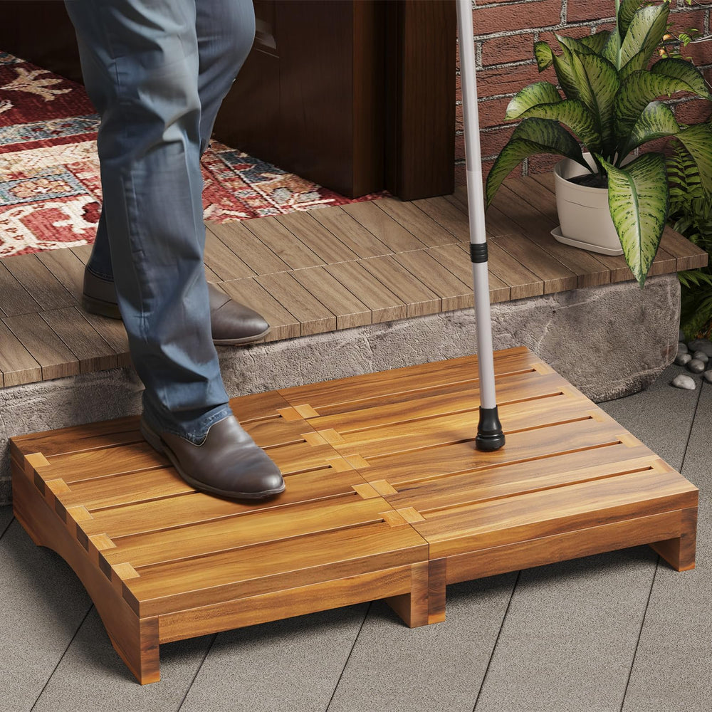 Wooden Platform Step Stool, 3.5" Height Acacia Wood Steps for Outdoor Use, Non-Slip Prefab Porch Steps for Outside, One Step Bed Platform for Adults and Elderly Retail $39.99