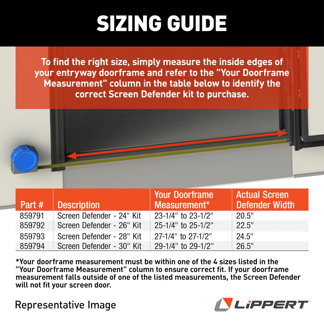 Lippert 28" Screen Defender RV Entry Door Protector Kit with Black Powder-Coated Aluminum for Pet Protection on Travel Trailers, 5th Wheel Campers and Motorhomes - 859793 Retail $87.66