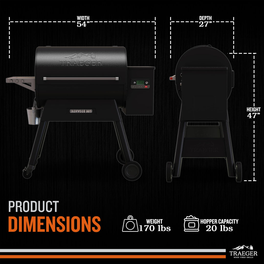 Traeger Ironwood 885 Wood Pellet Grill and Smoker, WiFi Pellet Smoker Grill with Super Smoke Mode, D2 Controller, Large 885 sq. in. Cooking Area, Outdoor BBQ Electric Pellet Smoker, TFB89BLFC
