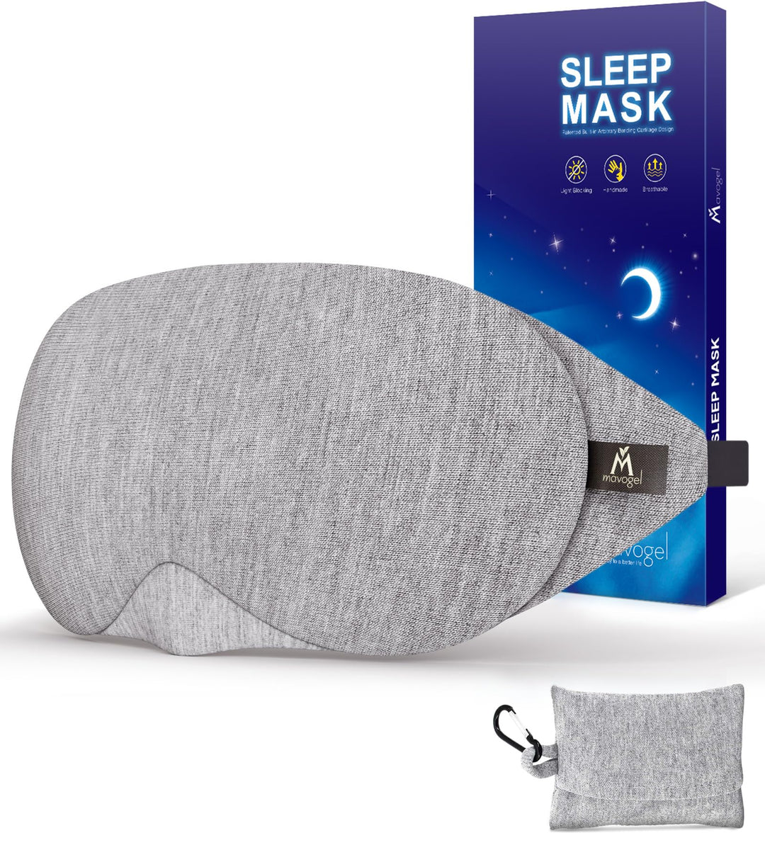 Mavogel Cotton Sleep Eye Mask - Updated Design Light Blocking with Adjustable Nose Bridge, Soft and Comfortable Night Eye Mask for Men Women, Eye Blinder for Shift Work, Includes Travel Pouch, Grey
