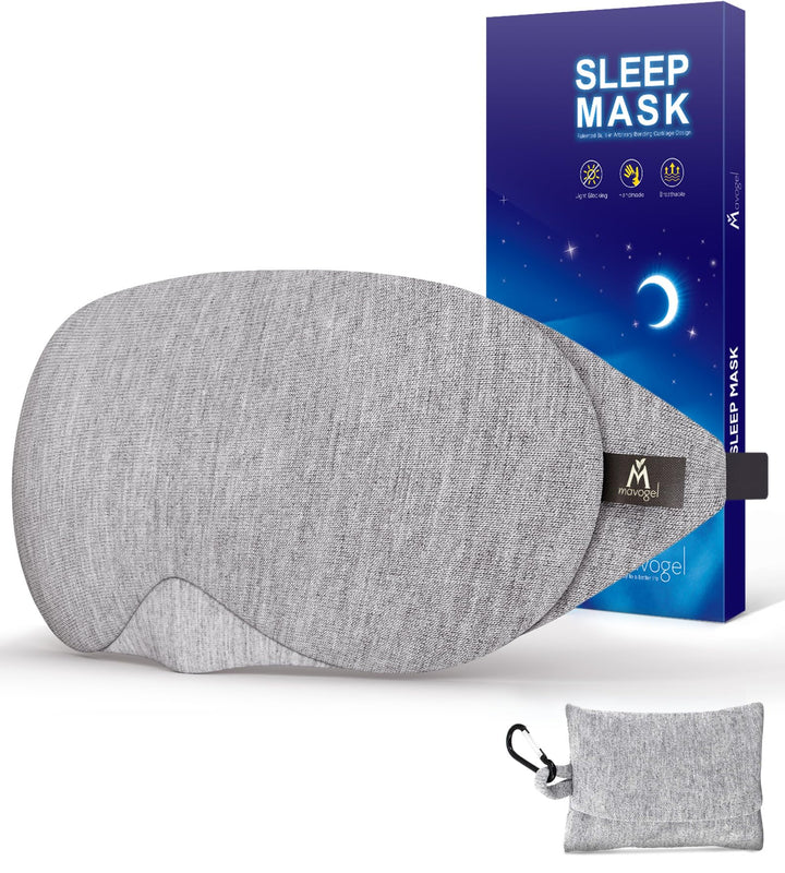 Mavogel Cotton Sleep Eye Mask - Updated Design Light Blocking with Adjustable Nose Bridge, Soft and Comfortable Night Eye Mask for Men Women, Eye Blinder for Shift Work, Includes Travel Pouch, Grey