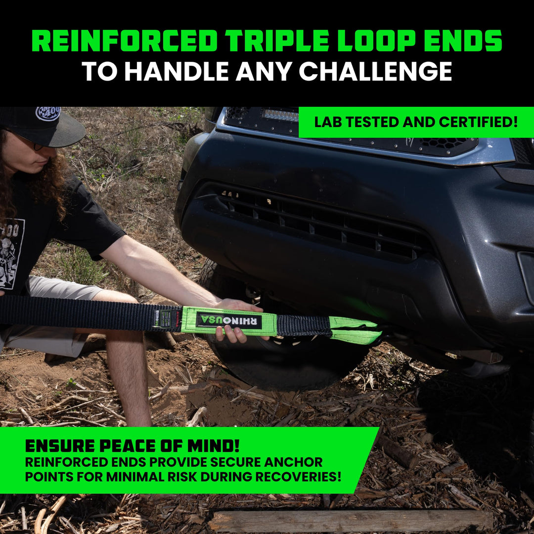 Rhino USA Recovery Tow Strap (3" x 30') - 31,518lb Break Strength - Emergency Recovery Strap Tow Rope for Truck, UTV, ATV & More - Heavy Duty Towing Strap for Offroad 4x4 Use - Compatible with Jeep Retail $48.40
