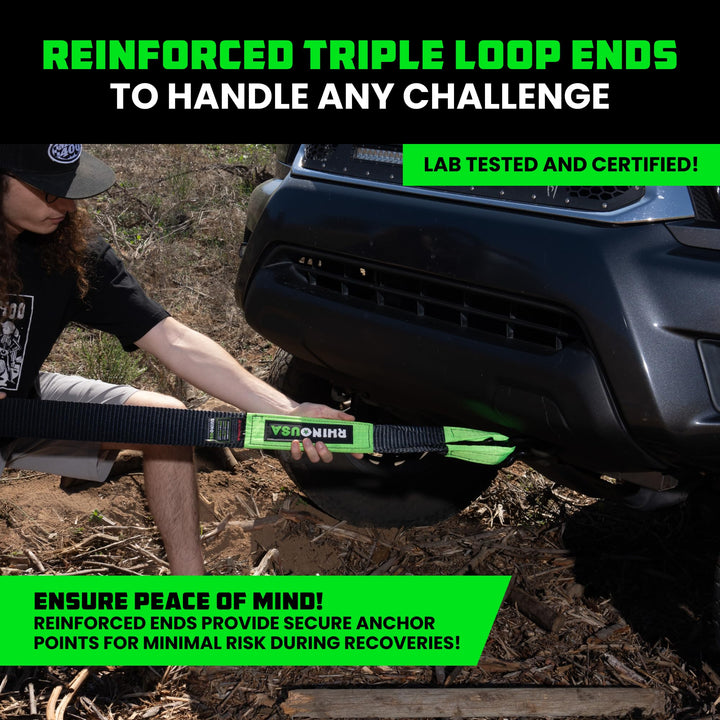 Rhino USA Recovery Tow Strap (3" x 30') - 31,518lb Break Strength - Emergency Recovery Strap Tow Rope for Truck, UTV, ATV & More - Heavy Duty Towing Strap for Offroad 4x4 Use - Compatible with Jeep Retail $48.40