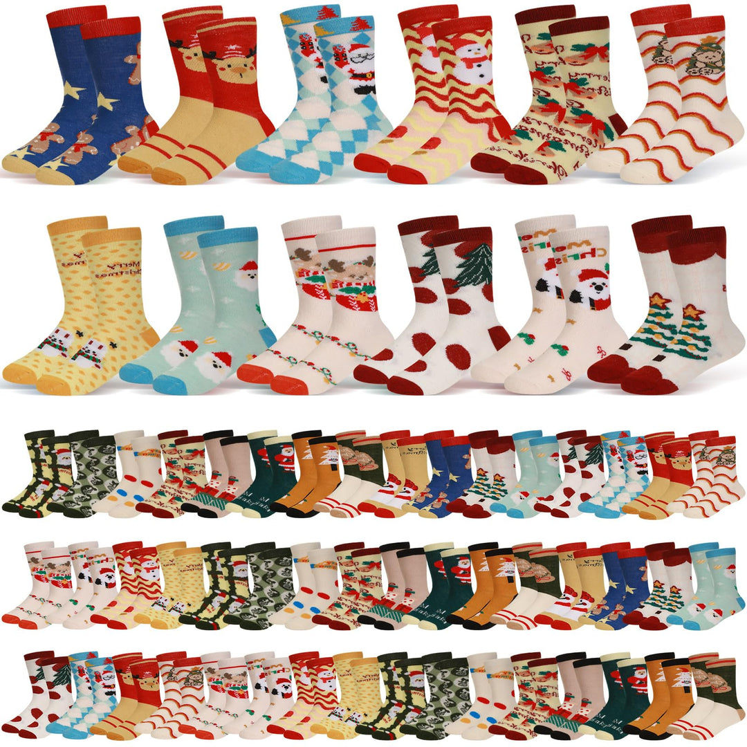 Hiboom 60 Pair Kid Christmas Socks Colorful Cute Creative Fancy Crew Novelty Fun Design Socks for Toddler Children Boys Girls Warm Winter Crew Socks Xmas Gift, Novelty Cotton and Polyester, 4-6 Years Retail $100.00
