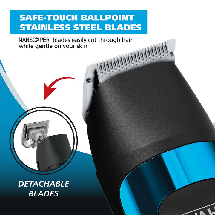 Wahl ManscaperÃ‚Â® Total Body Grooming and Your Hair Down There Rechargeable Deluxe Hair Trimmer and Shaver with Safe-Touch Detachable Stainless Steel Precision Blades - Model 5708