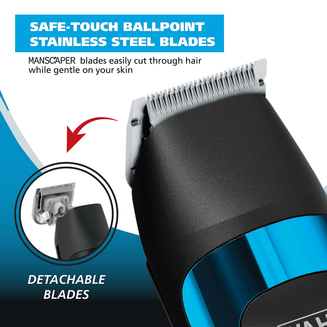 Wahl Manscaper® Total Body Grooming and Your Hair Down There Rechargeable Deluxe Hair Trimmer and Shaver with Safe-Touch Detachable Stainless Steel Precision Blades - Model 5708 Retail $99.99