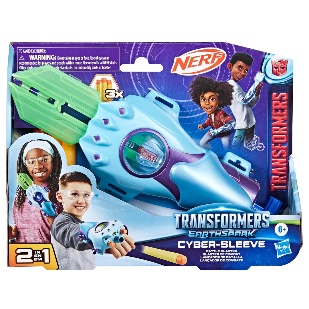 Transformers EarthSpark Cyber-Sleeve Battle Blaster with 3 Nerf Darts and Cyber-Sword, Interactive Role Play Toys for Boys and Girls Ages 6 and Up