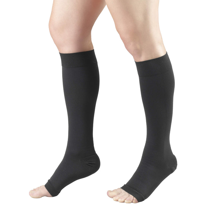 Truform 20-30 mmHg Compression Stockings for Men and Women, Knee High Length, Open Toe, Charcoal, Medium